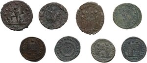 reverse: The Roman Empire.. Lot of 8 unclassified AE denominations, including: Constantine I, Constantius Chlorus, Aurelian, Crispus, Magnentius