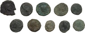 obverse: The Roman Empire.. Lot of 10 unclassified small AE denominations, including: Theodosius