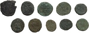 reverse: The Roman Empire.. Lot of 10 unclassified small AE denominations, including: Theodosius