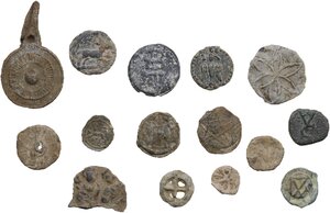 obverse: Lot of fifteen (15) lead tesserae to be sorted