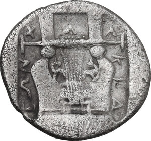 reverse: Macedon, Chalkidian League. AR Tetrobol, Olynthus mint, 432-379 BC