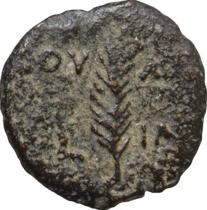 reverse: Judaea, Jerusalem.  Valerius Gratus, Roman Prefect 15-26. AE Prutah in the name of Tiberius, 24/25 AD, Jerusalem mint