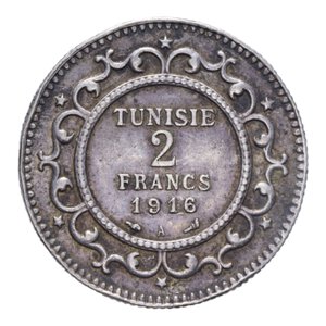 reverse: TUNISIA 2 FRANCS 1916 AG. 10,03 GR. BB+ (COLPETTI)