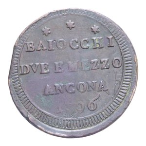 reverse: ANCONA PIO VI (1775-1799) BAIOCCHI DUE E MEZZO 1796 SAMPIETRINO CU. 14,33 GR. BB+