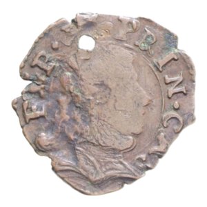 obverse: CASTIGLIONE DELLE STIVIERE FERDINANDO II GONZAGA (1680-1707) SESINO R CU. 0,91 GR. MB (FORO+CARTELLINO D EPOCA)