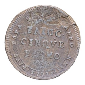 reverse: FERMO PIO VI (1775-1799) 5 BAIOCCHI 1797 MADONNINA CU. 17,22 GR. BB