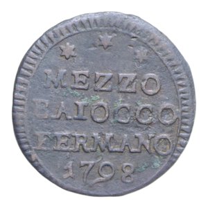 reverse: FERMO PIO VI (1775-1799) MEZZO BAIOCCO 1798 CU. 4,40 GR. BB+