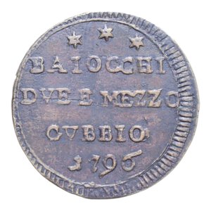 reverse: GUBBIO PIO VI (1775-1799) BAIOCCHI DUE E MEZZO 1796 SAMPIETRINO CU. 9,51 GR. BB+