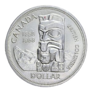 reverse: CANADA ELISABETTA II 1 DOLLARO 1958 COLUMBIA AG. 23,32 GR. SPL