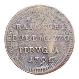 reverse: PERUGIA PIO VI (1775-1799) BAIOCCHI DUE E MEZZO 1796 SAMPIETRINO CU. 14,07 GR. qBB