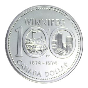 reverse: CANADA ELISABETTA II 1 DOLLARO 1974 WINNIPEG AG. 23,48 GR. FDC/PROOF