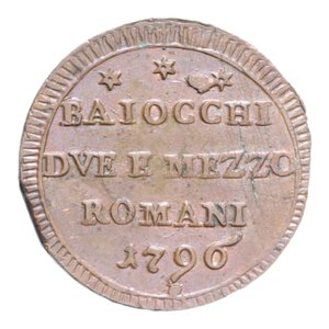 reverse: ROMA PIO VI (1775-1799) BAIOCCHI DUE E MEZZO 1796 SAMPIETRINO CU. 17,37 GR. SPL