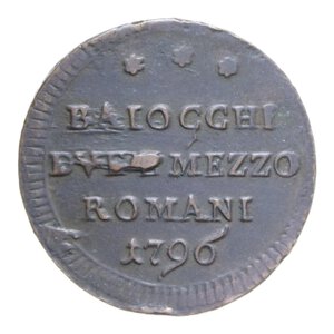 reverse: ROMA PIO VI (1775-1799) BAIOCCHI DUE E MEZZO 1796 SAMPIETRINO CU. 18,24 GR. BB+