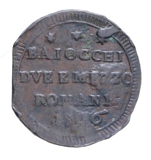 reverse: ROMA PIO VI (1775-1799) BAIOCCHI DUE E MEZZO 1796 SAMPIETRINO CU. 17,11 GR. qBB