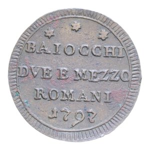 reverse: ROMA PIO VI (1775-1799) BAIOCCHI DUE E MEZZO 1797 SAMPIETRINO CU. 17,06 GR. qSPL