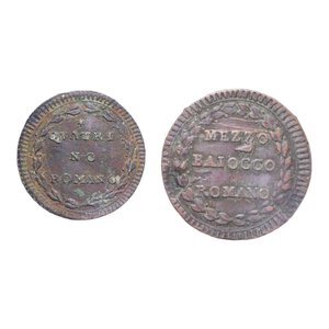 reverse: ROMA PIO VI (1775-1799) MEZZO BAIOCCO A. XV + QUATTRINO A. XII CU. LOTTO 2 MONETE VARIE CONSERVAZIONI