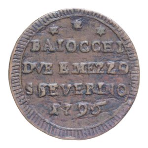 reverse: SAN SEVERINO PIO VI (1775-1799) BAIOCCHI DUE E MEZZO 1796 SAMPIETRINO CU. 15,49 GR. BB