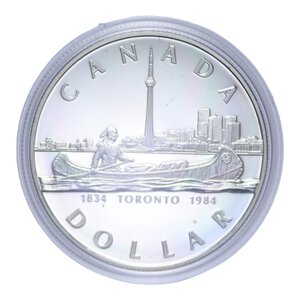 reverse: CANADA ELISABETTA II 1 DOLLARO 1984 TORONTO AG. 23,33 GR. PROOF IN COFANETTO