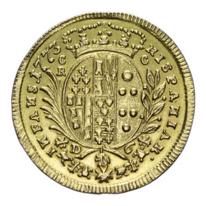 reverse: REGNO DI NAPOLI FERDINANDO IV (1759-1816) 6 DUCATI 1773 AU. 8,79 GR. BB/BB+ (APPICCAGNOLO RIMOSSO)