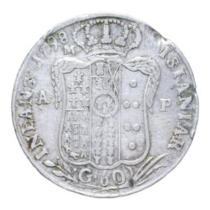reverse: REGNO DI NAPOLI FERDINANDO IV (1759-1816) MEZZA PIASTRA 1798 AG. 13,78 GR. BB (MANCANZA SUL TONDELLO)