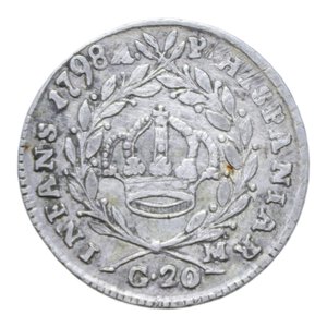 reverse: REGNO DI NAPOLI FERDINANDO IV (1759-1816) TARI  1798 AG. 4,54 GR. qBB/BB