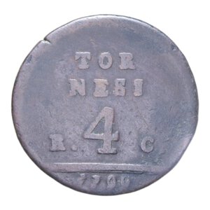 reverse: REGNO DI NAPOLI FERDINANDO IV (1759-1816) 4 TORNESI 1799 RR CU. 11,20 GR. MB+