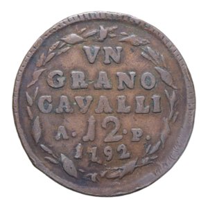 reverse: REGNO DI NAPOLI FERDINANDO IV (1759-1816) GRANO 12 CAVALLI 1792 NC CU. 5,82 GR. MB+/qBB