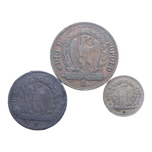 obverse: SECONDA REPUBBLICA ROMANA (1848-1849) 16 (R) + 4 + 1 (R) BAIOCCHI 1849 ROMA MI./CU. LOTTO 3 MONETE VARIE CONSERVAZIONI