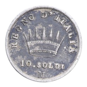 reverse: NAPOLEONE I RE D ITALIA (1805-1814) 10 SOLDI 1810 MILANO AG. 2,48 GR. qBB