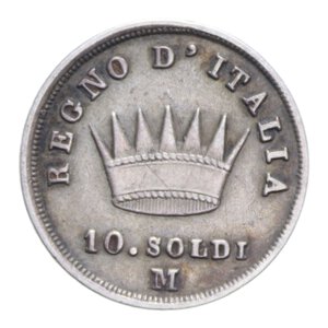 reverse: NAPOLEONE I RE D ITALIA (1805-1814) 10 SOLDI 1814 MILANO AG. 2,47 GR. qBB/BB