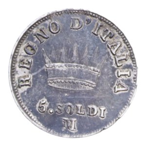 reverse: NAPOLEONE I RE D ITALIA (1805-1814) 5 SOLDI 1810 MILANO AG. 1,22 GR. BB+