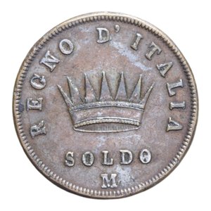 reverse: NAPOLEONE I RE D ITALIA (1805-1814) 1 SOLDO 1813 MILANO CU. 9,92 GR. BB+
