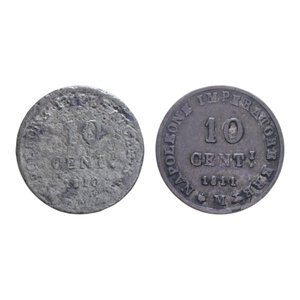 reverse: NAPOLEONE I RE D ITALIA (1805-1814) 10 CENT. 1810-1811 MI. MILANO LOTTO 2 MONETE VARIE CONSERVAZIONI