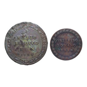 reverse: STATO PONTIFICIO LEONE XII (1823-1829) MEZZO BAIOCCO 1826 (R) + QUATTRINO 1824 CU. LOTTO 2 MONETE VARIE CONSERVAZIONI     