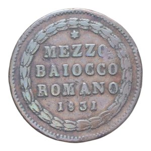 reverse: STATO PONTIFICIO GREGORIO XVI (1831-1846) 1/2 BAIOCCO 1831 AN. I CU. 5,76 GR. qBB