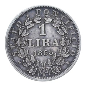 reverse: STATO PONTIFICIO PIO IX (1846-1870) 1 LIRA 1868 BUSTO MOLTO GRANDE AN. XXIII AG. 5 GR. BB+