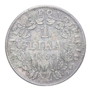 reverse: STATO PONTIFICIO PIO IX (1846-1870) 1 LIRA 1869 BUSTO MOLTO GRANDE AN. XXIII AG. 5 GR. BB+
