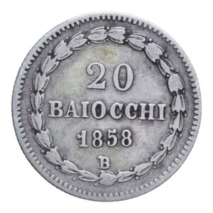 reverse: STATO PONTIFICIO PIO IX (1846-1870) 20 BAIOCCHI 1858 BOLOGNA XII AG. 5,63 GR. qBB