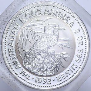 obverse: AUSTRALIA 2 DOLLARI 1993 KOOKABURRA AG. 62,2 GR. PROOF