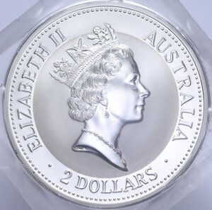 reverse: AUSTRALIA 2 DOLLARI 1993 KOOKABURRA AG. 62,2 GR. PROOF