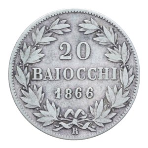 reverse: STATO PONTIFICIO PIO IX (1846-1870) 20 BAIOCCHI 1866 AN. XX AG. 5,21 GR. MB-BB