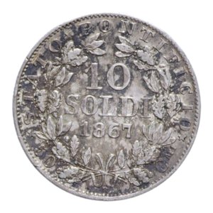 reverse: STATO PONTIFICIO PIO IX (1846-1870) 10 SOLDI 1867 AN. XXII AG. 2,4 GR. qSPL