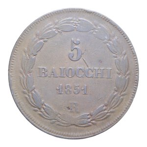 reverse: STATO PONTIFICIO PIO IX (1846-1870) 5 BAIOCCHI 1851 ROMA AN. VI CU. 39,21 GR. qBB