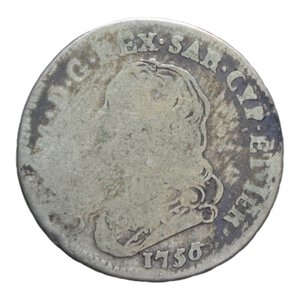 obverse: CARLO EMANUELE III (1730-1773) OTTAVO DI SCUDO 1756 RR MI. 4,05 GR. MIR. 949B MB