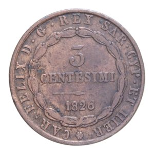 reverse: CARLO FELICE (1821-1831) 3 CENT. 1826 TORINO CU. 5,40 GR. qBB
