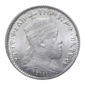 obverse: ETIOPIA MENELIK II GERSH 1889-1913 AG. 1,42 GR. FDC (MACCHIE)