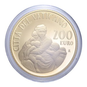 reverse: FRANCESCO (2013-OGGI) 200 EURO 2014 LA CARITA  AU. 40 GR. 499 ESEMPLARI IN COFANETTO E SCATOLA PROOF