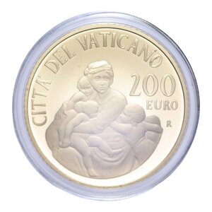 reverse: FRANCESCO (2013-OGGI) 200 EURO 2014 LA CARITA  AU. 40 GR. 499 ESEMPLARI IN COFANETTO E SCATOLA PROOF