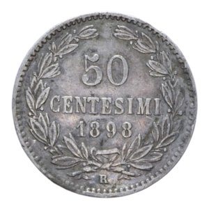 reverse: VECCHIA MONETAZIONE (1864-1938) 50 CENT. 1898 AG. 2,50 GR. BB+
