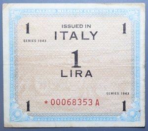 reverse: REGNO D ITALIA OCCUPAZIONE AMERICANA 1 LIRA 1943 MONOLINGUA AM-LIRE CON STELLA RR MB-BB/BB